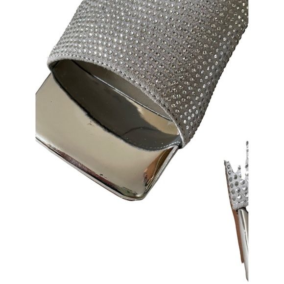 Marc Fisher Silver Chrome Boxy Diamond Bling Wedding Formal Square Heels size 7 - Picture 6 of 8